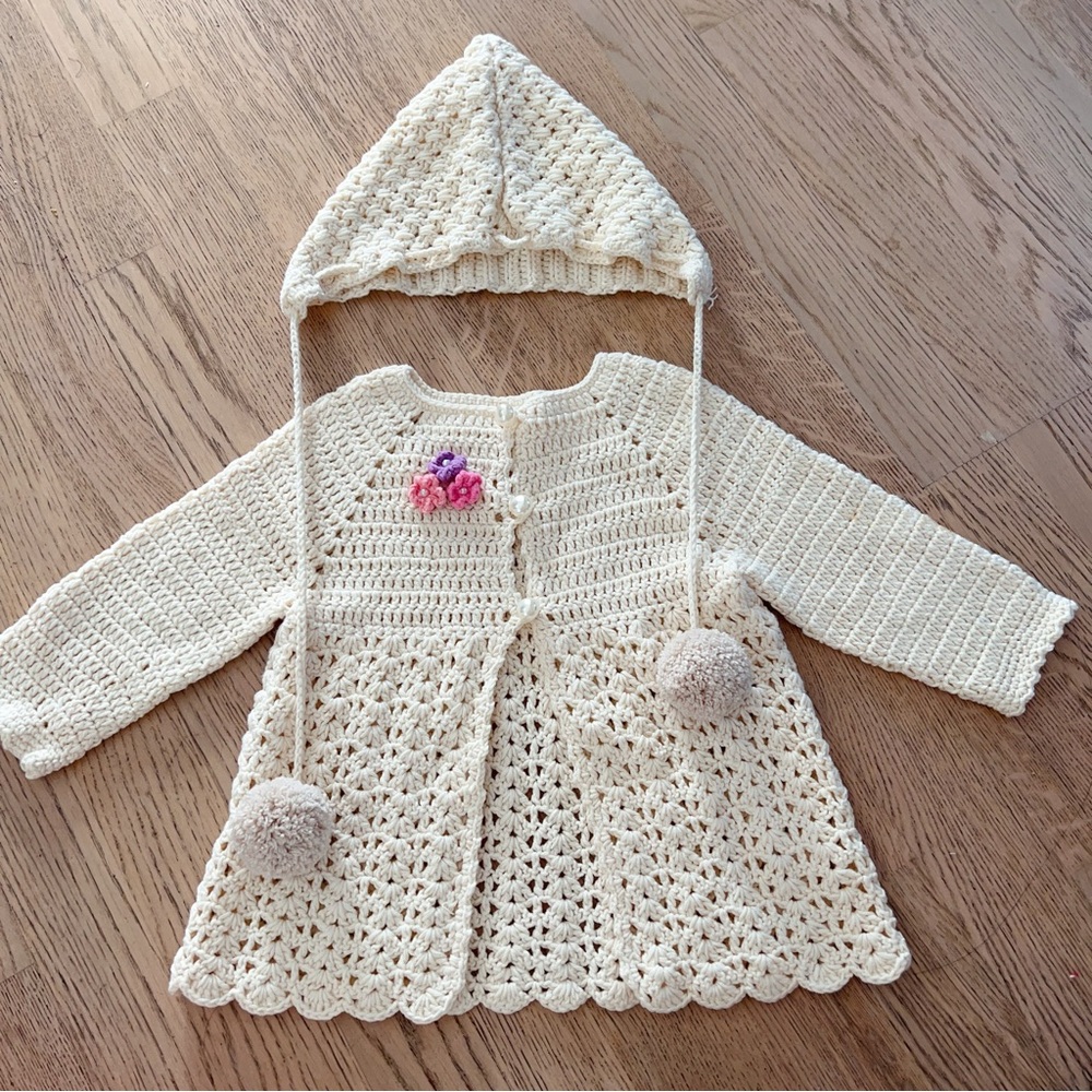 Handmade by me🥰 Crochet Baby Cardigan with Hood – Cream